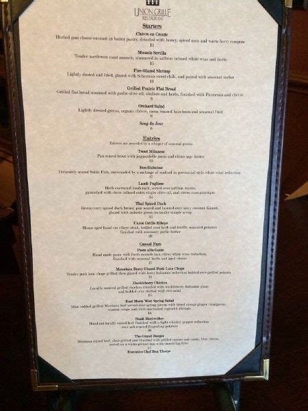 Menu At Union Grille Restaurant Fort Benton