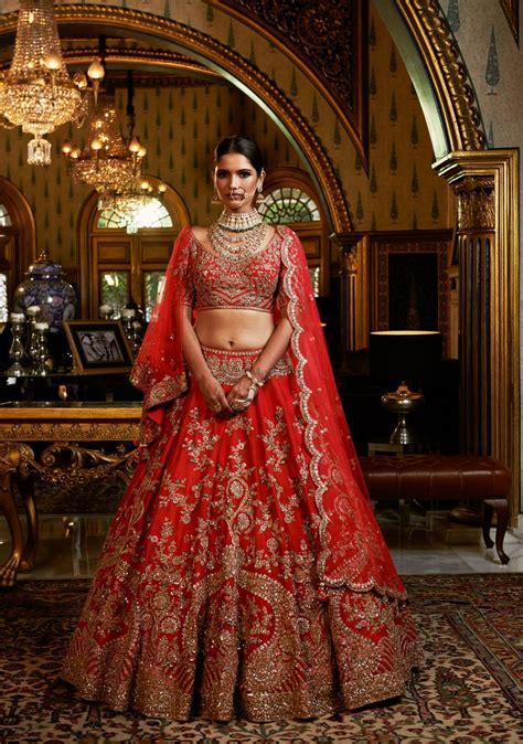 Scarlett Red Raw Silk Zardosi Embroidered Lehenga By Dolly J