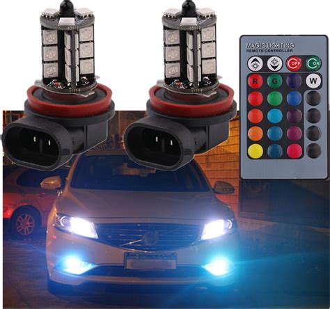 Fezz Led Bombillas Coche Luz Faros Antiniebla 5050 27smd H9 H11 Rgb Con Control Remoto