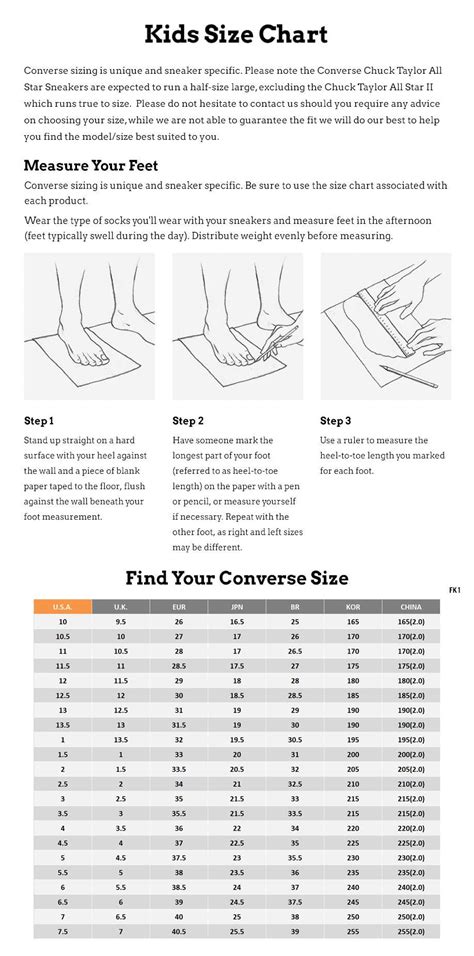 Converse Kids Size Chart