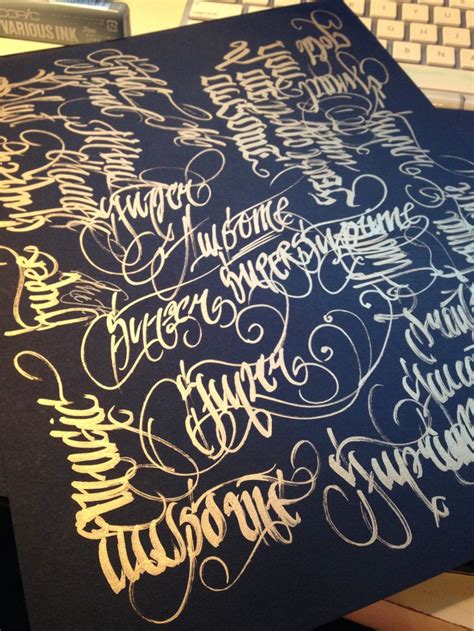 Practice with gold calligraphy pen on black paper | Calligraphy pens ...