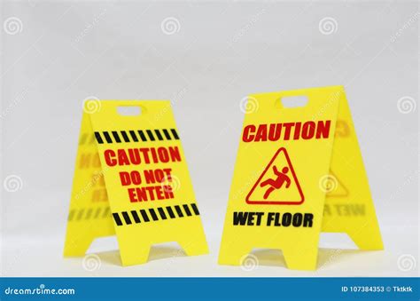 Caution Do Not Enter And Wet Floor Signage Stock Image Image Of