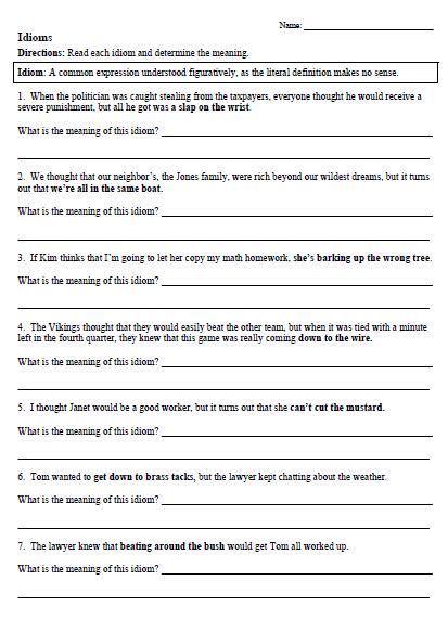 Figurative Language Worksheet 7th Grade