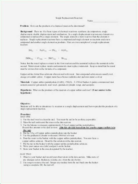 Bill Nye Chemical Reactions Worksheet Answers Printable Pdf Template