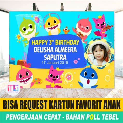 Jual Spanduk Ulang Tahun Anak Tema Baby Shark Backdrop Ultah Baby