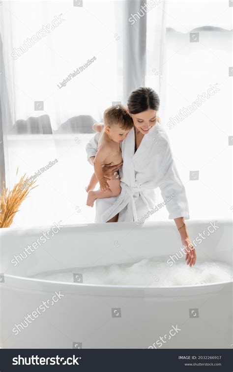 Caring Mother Bathrobe Holding Arms Naked Stock Photo Shutterstock