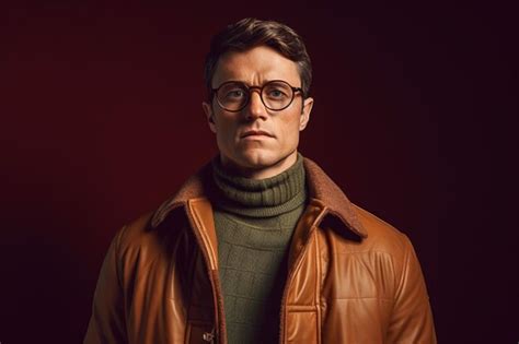 Premium AI Image A Man Wearing A Brown Jacket And Glasses