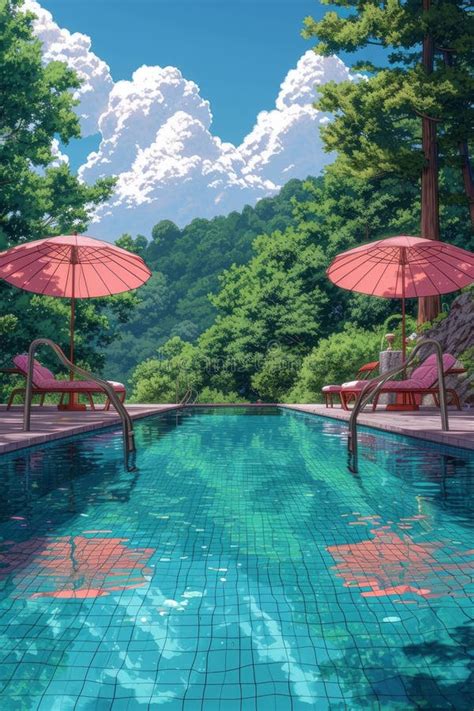 Swiming Pool Art Vibrant Pop Surrealism Stock Illustration