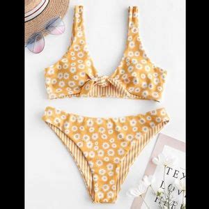 Swim Reversible Sunflowerstriped Seamless Bikini Set Poshmark