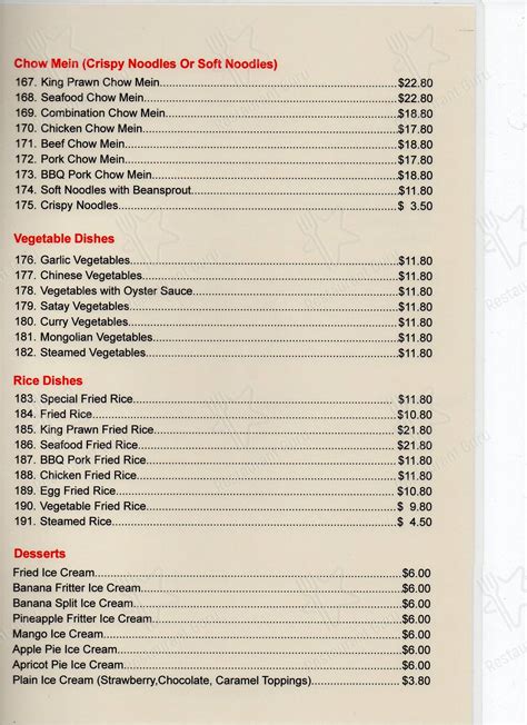 Menu At Panda Chinese Restaurant Take Away Northam