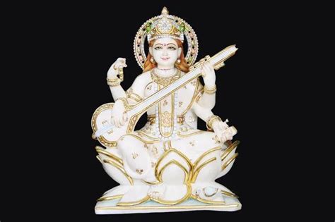 White And Golden Hindu Maa Saraswati Statue For Worship Size Min 12