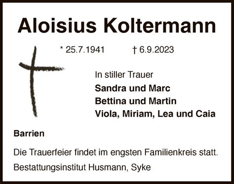 Traueranzeigen Von Aloisius Koltermann Trauer Kreiszeitung De