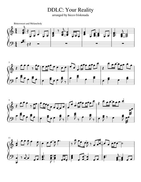 Ddlc Your Reality Piano Transcription Sheet Music For Piano Download Free In Pdf Or Midi