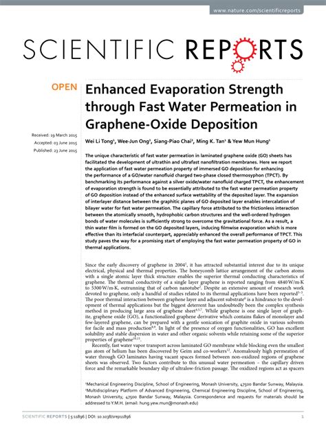 Pdf Enhanced Evaporation Strength Through Fast Water Permeation In Graphene Oxide Deposition