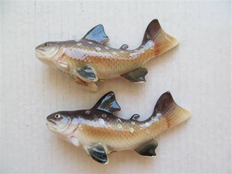 Brown Trout Fish Ceramic Salt And Pepper Shakers Vintage Etsy Fish