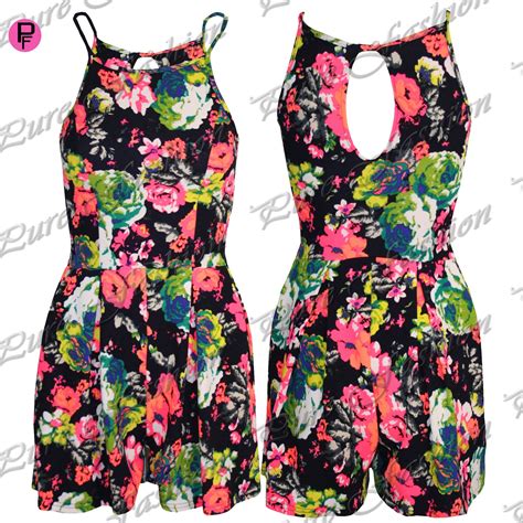 Womens Ladies Sleeveless Sunflower Floral Print Pleated Shorts Jumpsuit