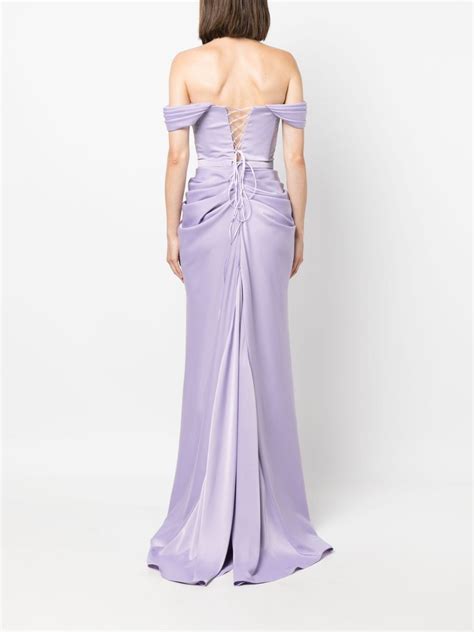 Ana Radu Off Shoulder Satin Maxi Dress Purple Farfetch