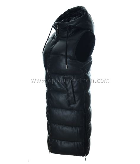 Дамска дълга грейка без ръкави от еко кожа - OppiumFashion.com