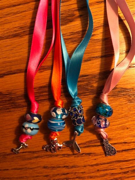 Fancy Beaded Ribbon Bookmarks With Charm Set Of 2 Etsy