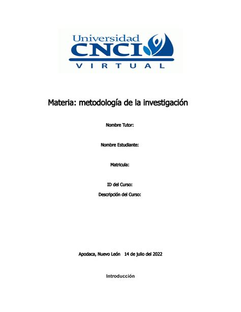 Metodologia De La Investigacion Tarea Materia Metodolog A De La