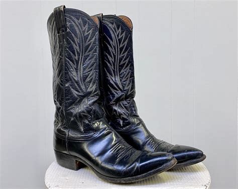 Vintage Black Nocona Leather Cowboy Boots Womens Us Size 9 10 Narrow