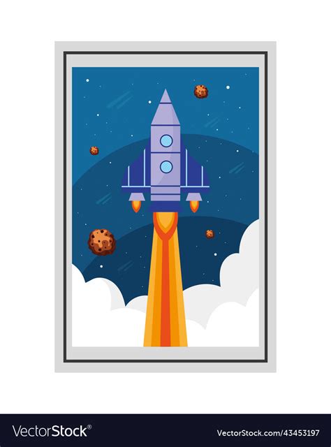 Rocket space retro sticker Royalty Free Vector Image