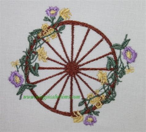 Wagon Wheel With Flowers Digitized Machine Embroidery Design Country