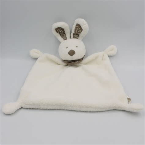 Doudou Plat Lapin Blanc Bandanas Beige NICOTOY