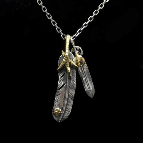 Handcrafted Solid Sterling Silver Eagle Claw Feather Pendant Necklace