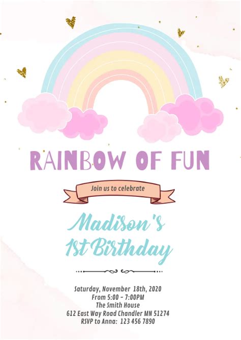 Rainbow Pastel Theme Party Invitation Template Postermywall