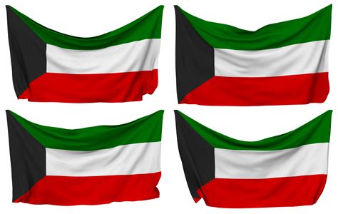 Kuwait Pinned Flag From Corners Isolated With Different Waving