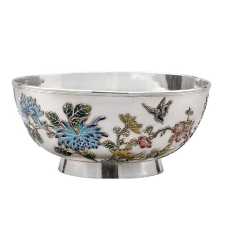 Chinese Export Silver And Enamel Bowl Bada