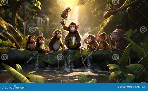 Illustration Of A Group Of Playful Monkeys Stock Illustration