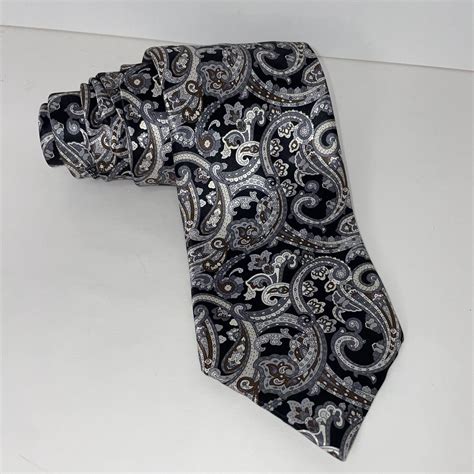 Stefano Ricci Italy Satin Silver Black Brown Paisley 100 Silk Neck Tie