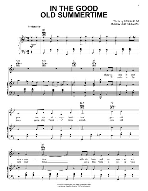 Ren Shields In The Good Old Summertime Sheet Music Pdf Notes Chords Jazz Score Ukulele