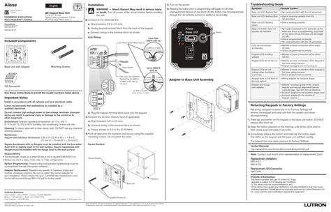 LUTRON ALISSE HOMEWORKS HW QS B S1 INSTALLATIONSANLEITUNG Pdf