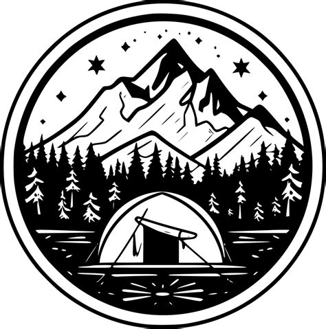 Camping, Black and White Vector illustration 24570654 Vector Art at ...