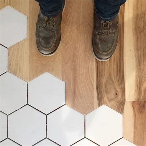 Organic Transition Wood To Tile Hexagon Tile Floor Floor Design Tile To Wood Transition