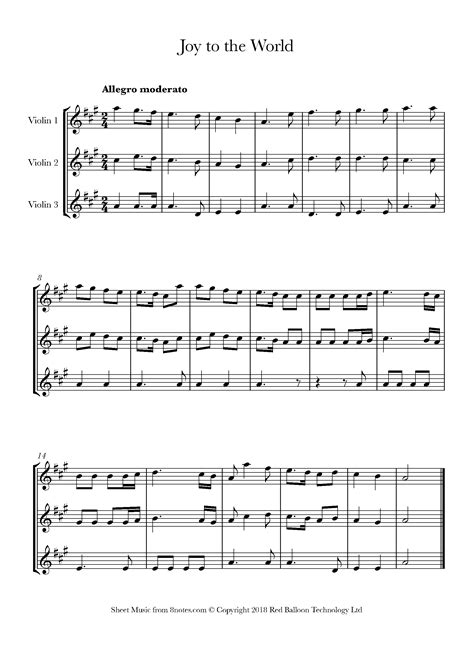 Joy To The World Sheet Music For Violin Trio 8notes