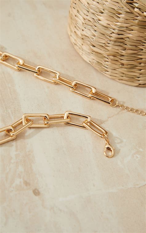 Gold Chunky Square Chain Link Necklace Accessories Prettylittlething