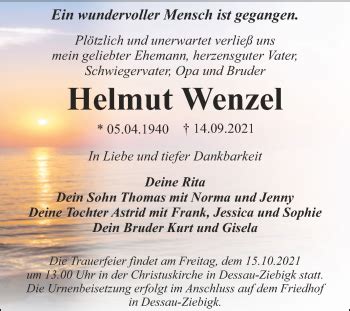 Traueranzeigen Von Helmut Wenzel Abschied Nehmen De