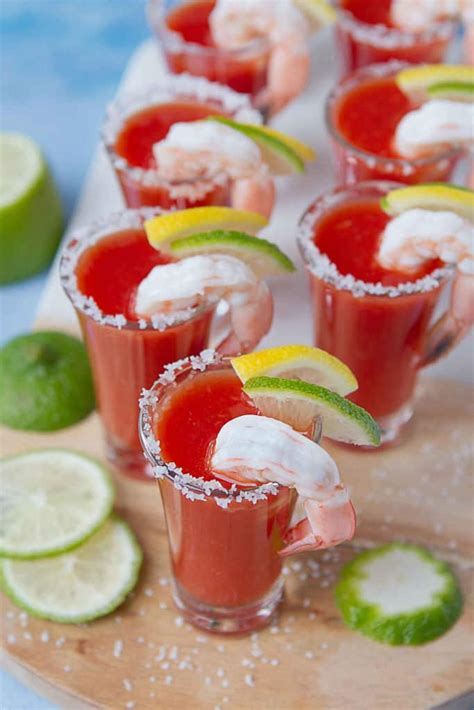 Bloody Mary Shrimp Shooters - Cookin Canuck - Easy appetizer recipe