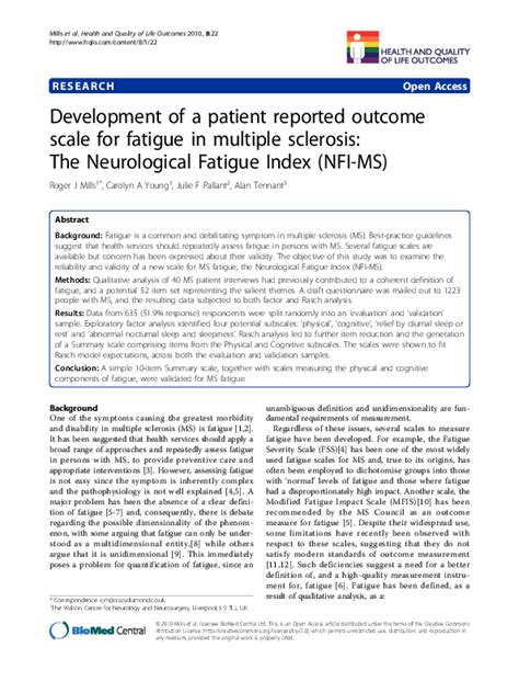 (PDF) Development of a patient reported outcome scale for fatigue in ...