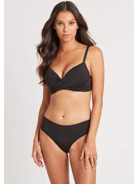 Sea Level Essentials Mid Bikini Bottom In Black Sandpipers