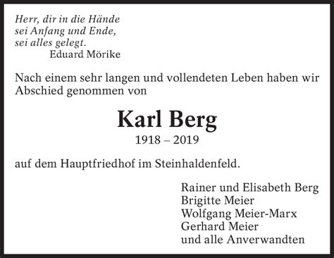 Traueranzeigen Von Karl Berg Zeit Des Gedenkens De