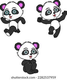 Three Pandas Vector Illustration Isolated On Stock Vector (Royalty Free ...