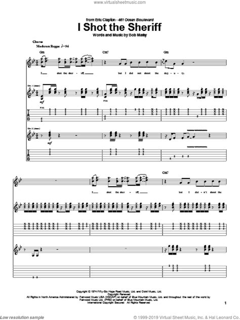 I Shot The Sheriff Sheet Music For Guitar Tablature V3