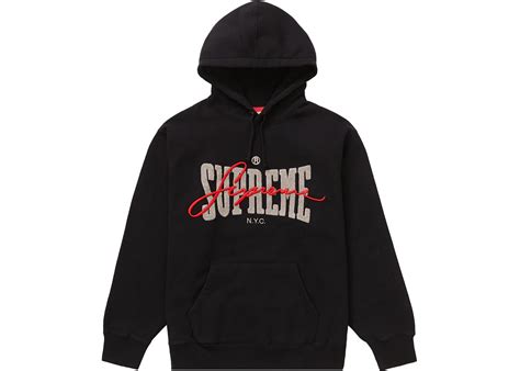 Supreme Embroidered Chenille Hooded Sweatshirt Black Mens Ss22 Us