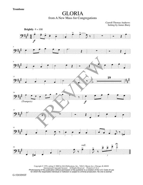 Gloria From A New Mass For Congregations Instrument Edition By