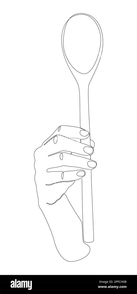 One Continuous Line Of Hand Holding A Wooden Spoon Thin Line